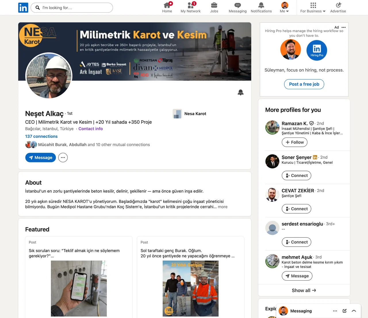 LinkedIn-Profil von Neşet Alkaç (Nesa Karot)