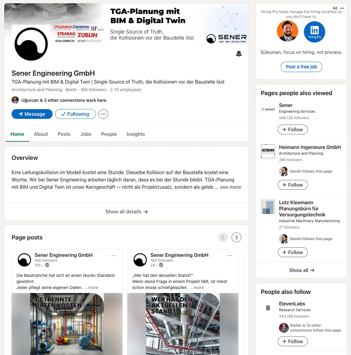 LinkedIn-Unternehmensprofil von Sener Engineering